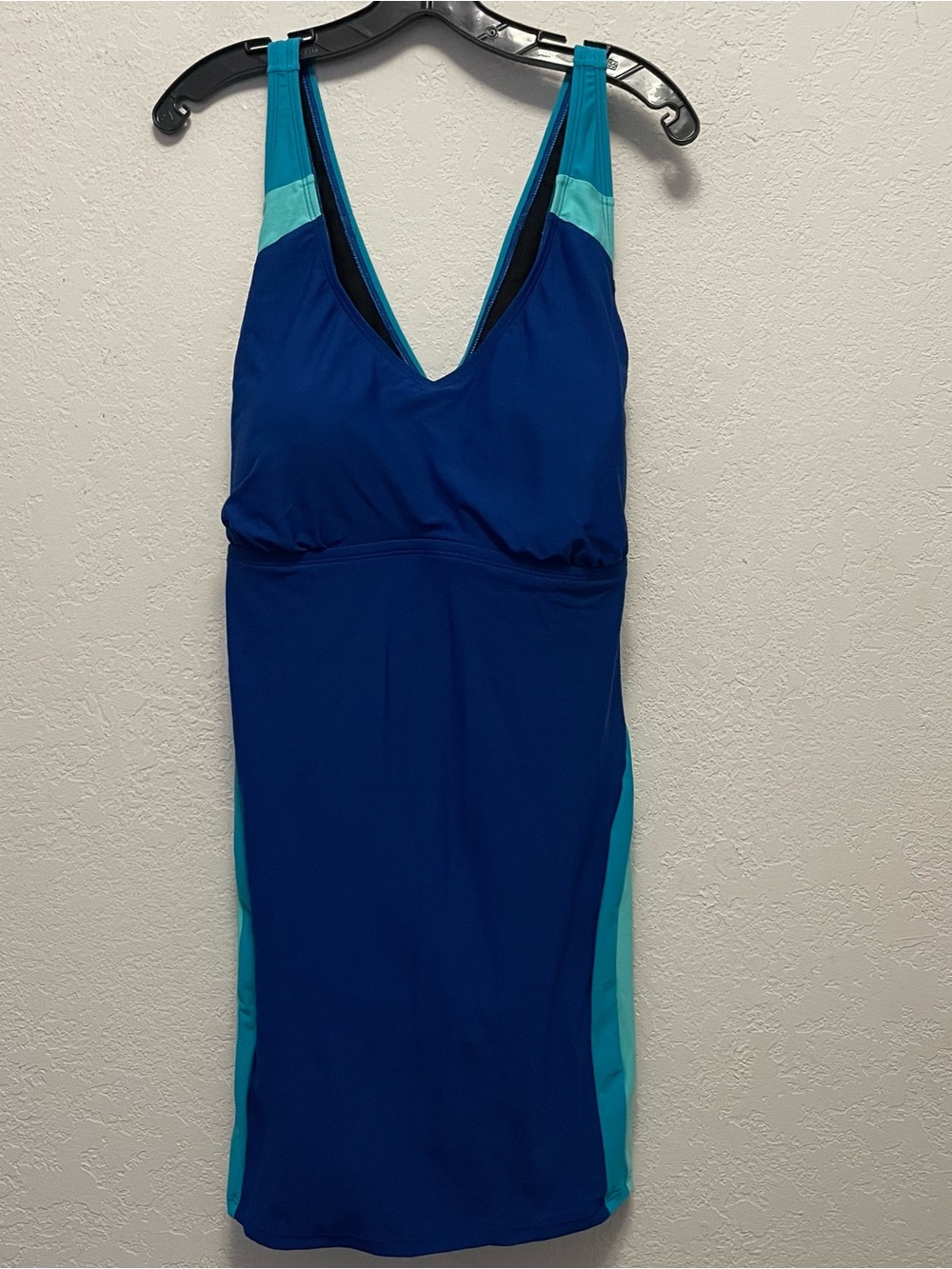Lands' End Swimsuit Dress Womens 22W Blue Teal One Piece Colorblock Bathing Suit
